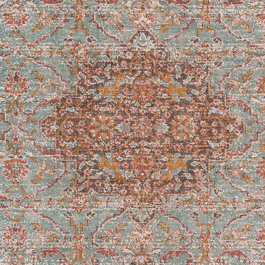 6' Sea Green Round Medallion Power Loom Area Rug With Fringe Photo 7
