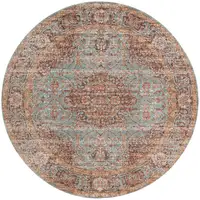 Photo of 6' Sea Green Round Medallion Power Loom Area Rug With Fringe