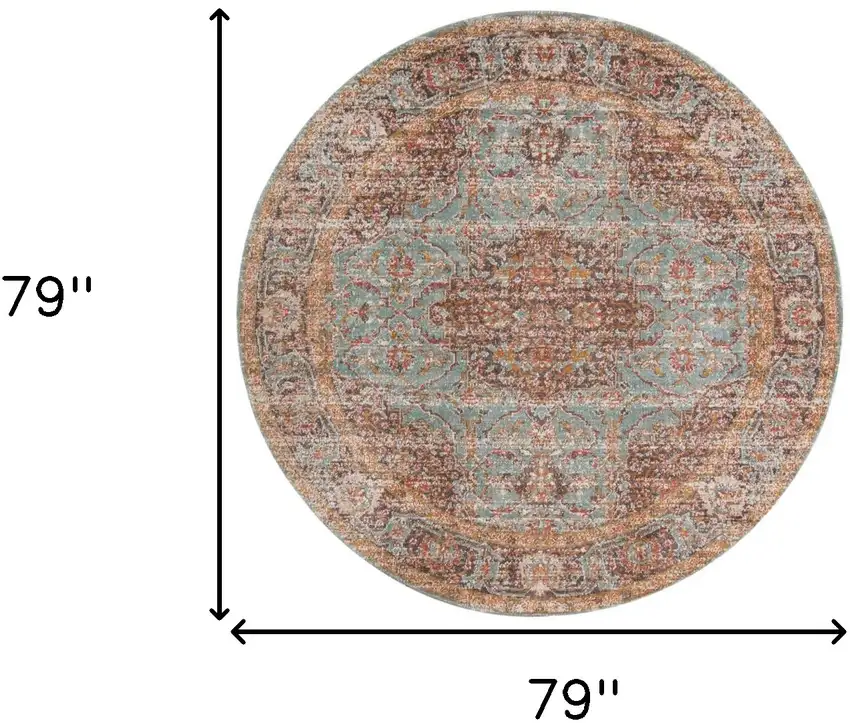 6' Sea Green Round Medallion Power Loom Area Rug With Fringe Photo 6