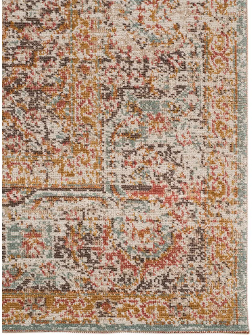 6' Sea Green Round Medallion Power Loom Area Rug With Fringe Photo 2