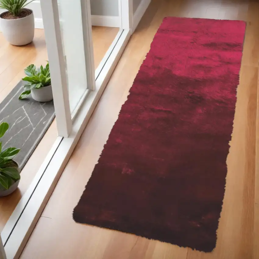 6' Red And Purple Shag Hand Tufted Runner Rug Photo 1