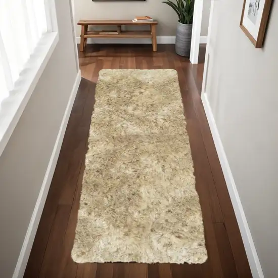 6' Taupe Shag Hand Tufted Runner Rug Photo 1