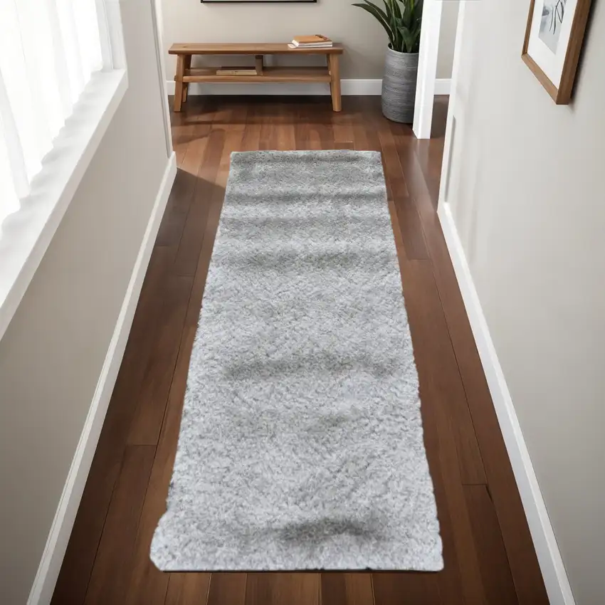 6' Gray Shag Hand Tufted Runner Rug Photo 1