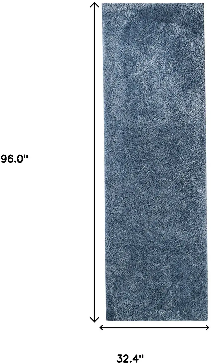 8' Blue Shag Handmade Runner Rug Photo 3