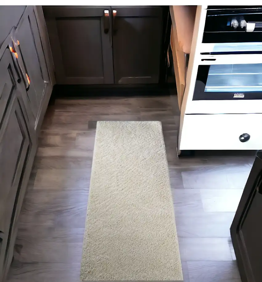 8' Ivory Shag Stain Resistant Runner Rug Photo 6
