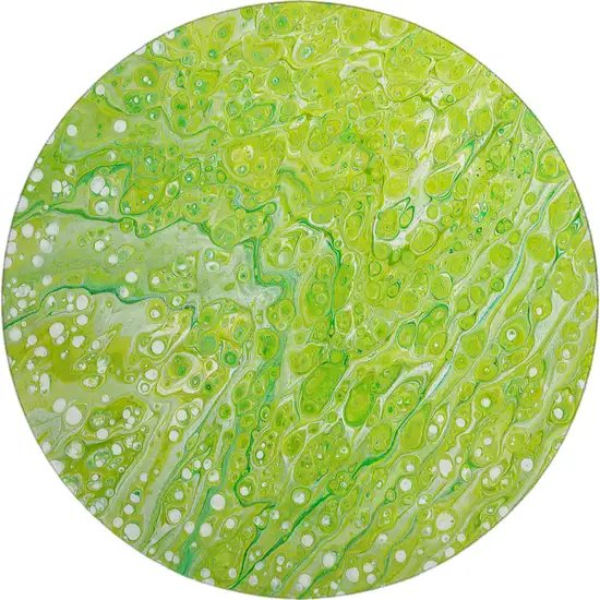 8' Shamrock Green And Ivory Round Abstract Washable Indoor Outdoor Area Rug Photo 2