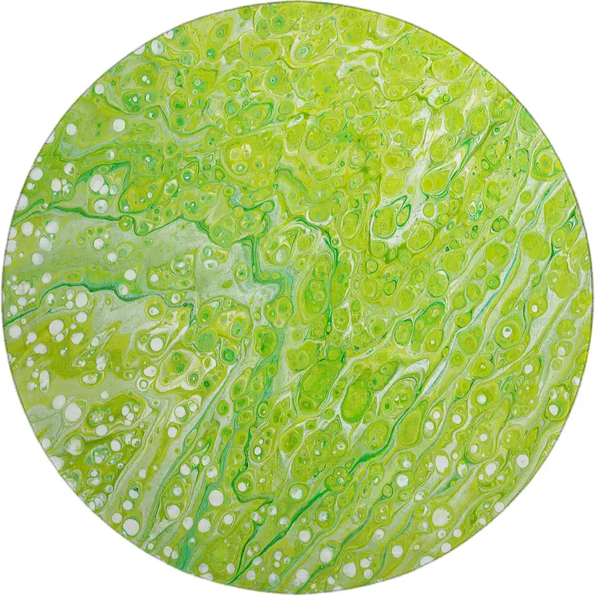 8' Shamrock Green And Ivory Round Abstract Washable Indoor Outdoor Area Rug Photo 2