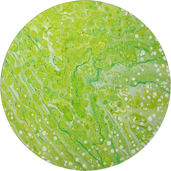 8' Shamrock Green And Ivory Round Abstract Washable Indoor Outdoor Area Rug Photo 4