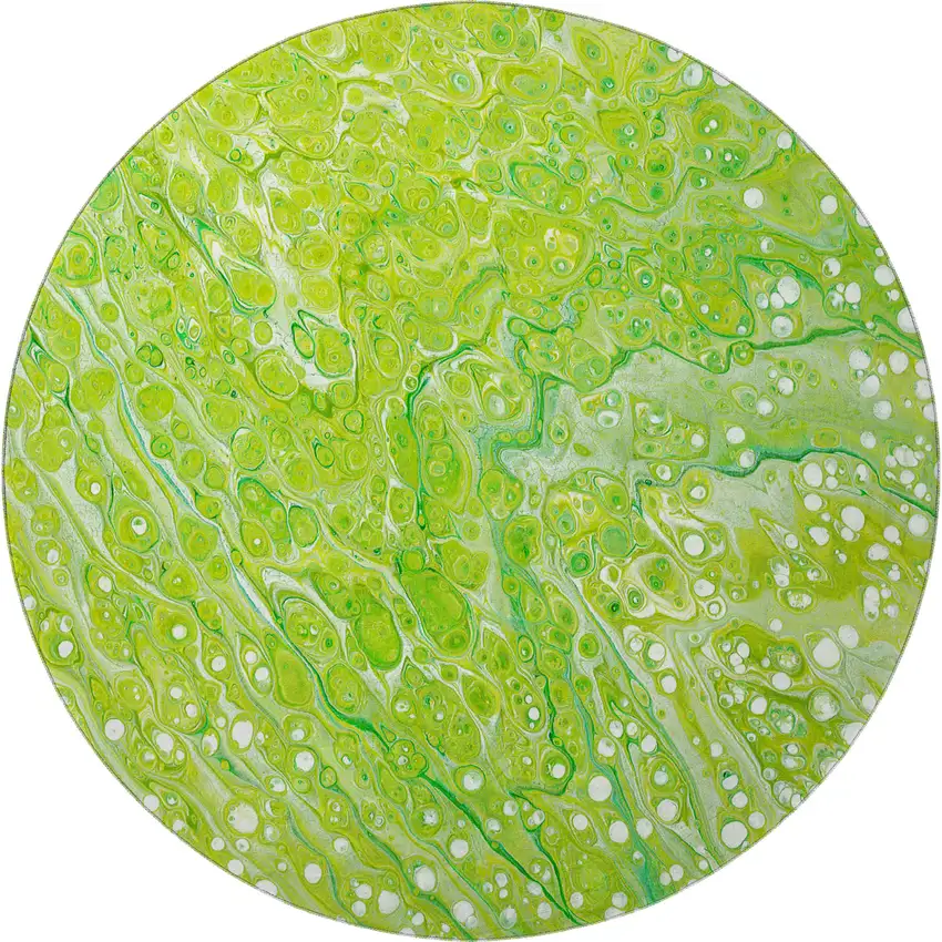 8' Shamrock Green And Ivory Round Abstract Washable Indoor Outdoor Area Rug Photo 4