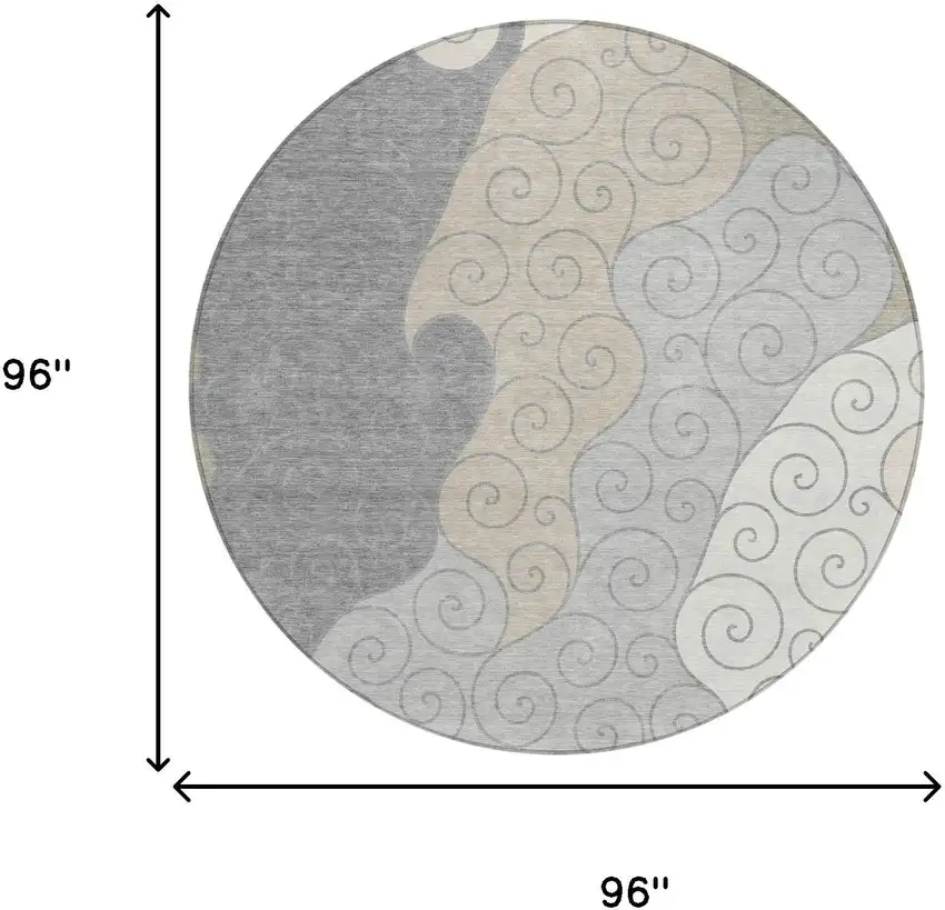 8' Silver And Beige Round Abstract Washable Indoor Outdoor Area Rug Photo 8