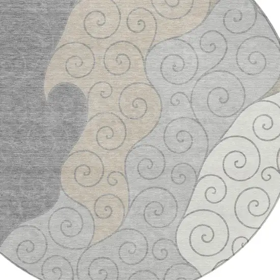 8' Silver And Beige Round Abstract Washable Indoor Outdoor Area Rug Photo 2