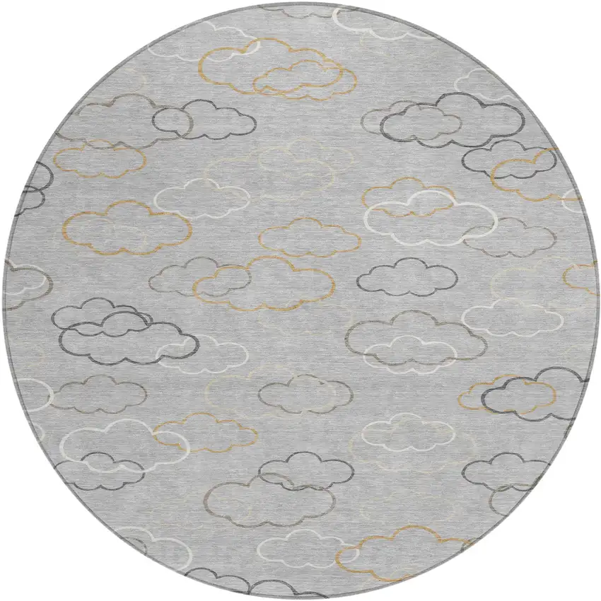 8' Silver And Beige Round Abstract Washable Indoor Outdoor Area Rug Photo 1