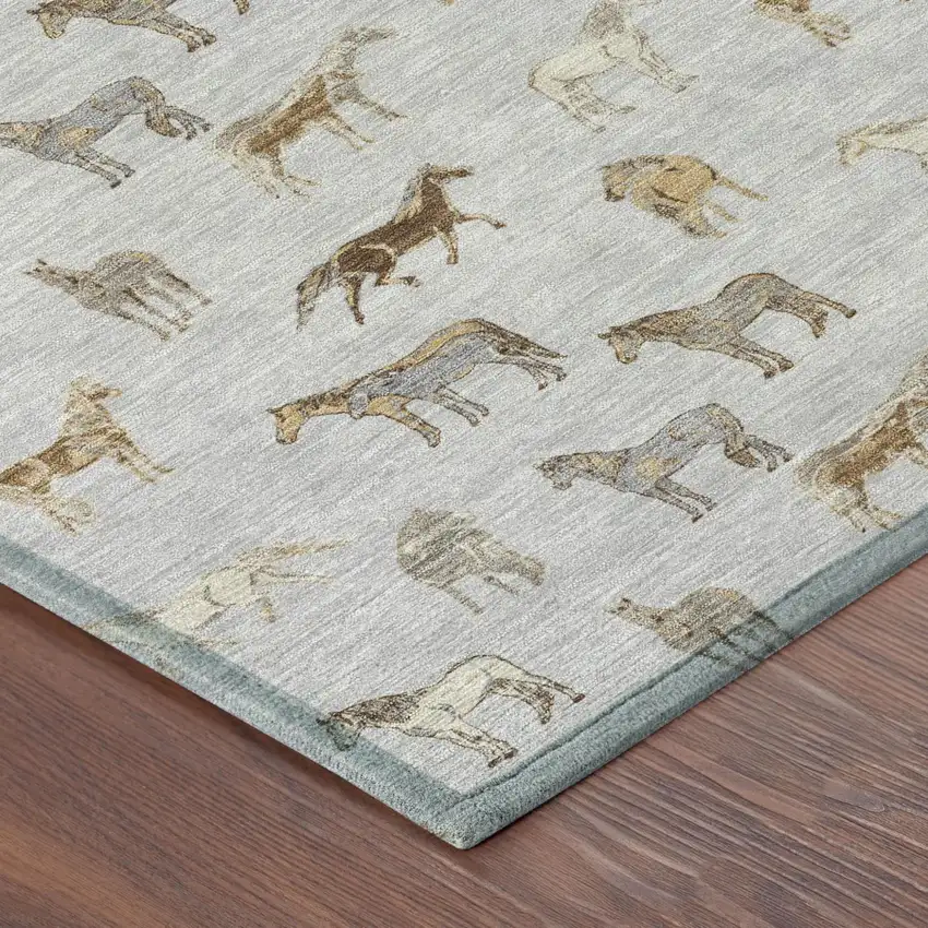 8' Silver And Beige Round Horse Washable Indoor Outdoor Area Rug Photo 5