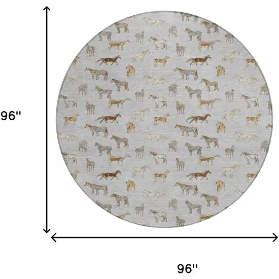 8' Silver And Beige Round Horse Washable Indoor Outdoor Area Rug Photo 7