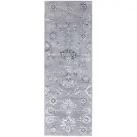 Photo of 8' Silver And Black Floral Power Loom Distressed Runner Rug