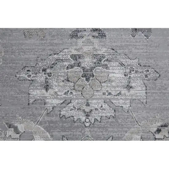 8' Silver And Black Floral Power Loom Distressed Runner Rug Photo 3