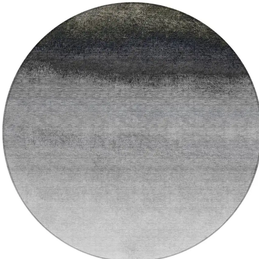 8' Silver And Black Round Ombre Washable Indoor Outdoor Area Rug Photo 3