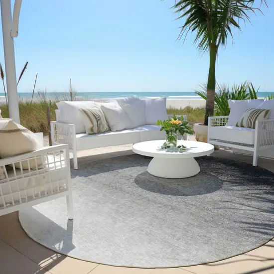8' Silver And Black Round Ombre Washable Indoor Outdoor Area Rug Photo 5