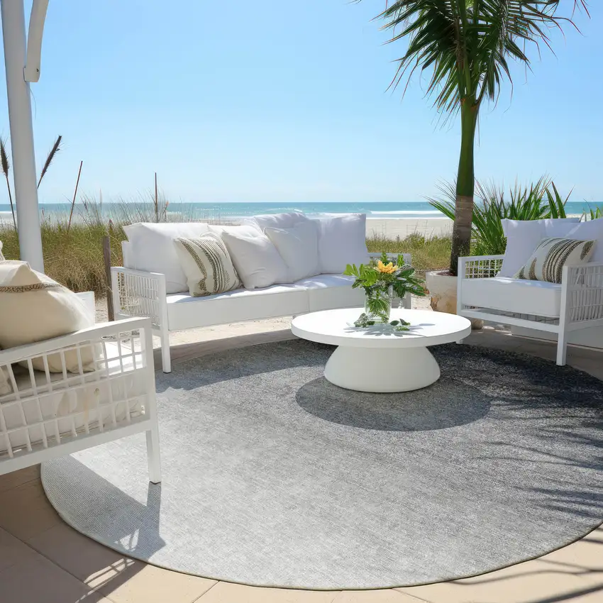 8' Silver And Black Round Ombre Washable Indoor Outdoor Area Rug Photo 5