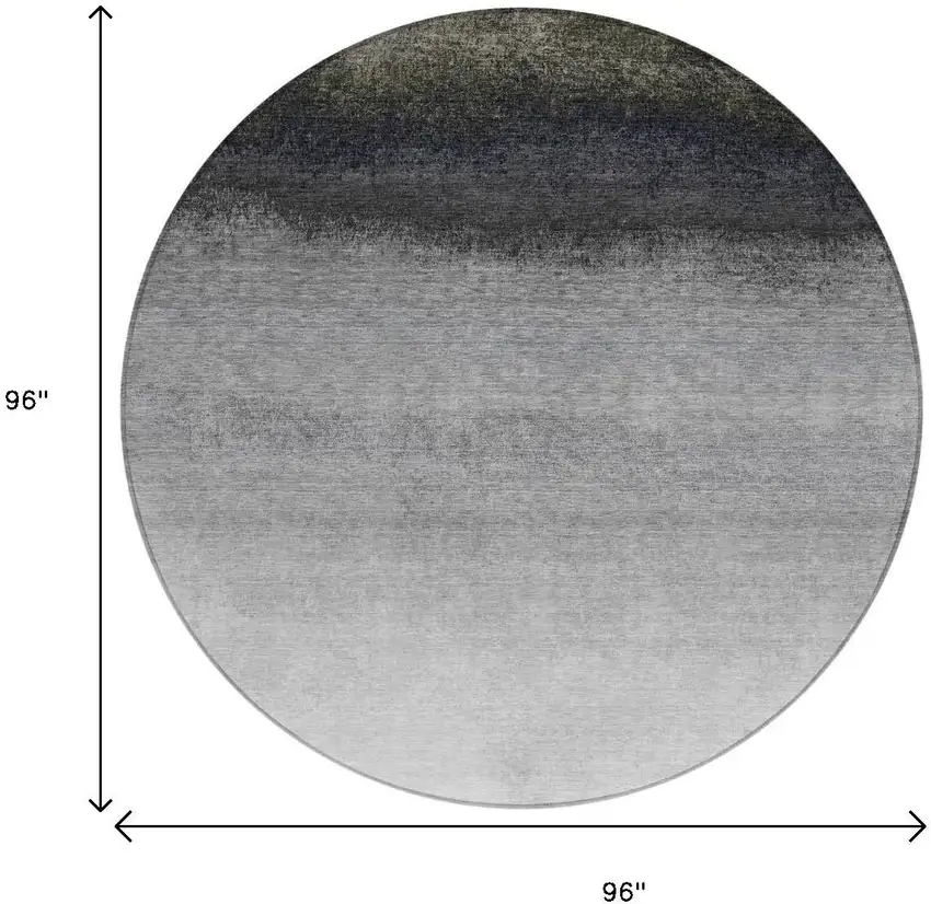 8' Silver And Black Round Ombre Washable Indoor Outdoor Area Rug Photo 9