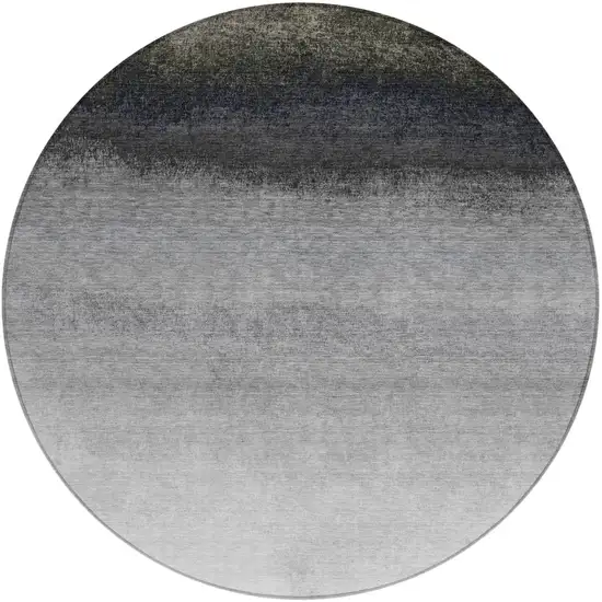8' Silver And Black Round Ombre Washable Indoor Outdoor Area Rug Photo 1