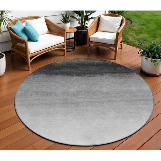 8' Silver And Black Round Ombre Washable Indoor Outdoor Area Rug Photo 2