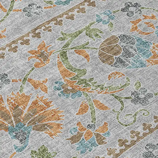 8' Silver And Brown Round Floral Washable Indoor Outdoor Area Rug Photo 7