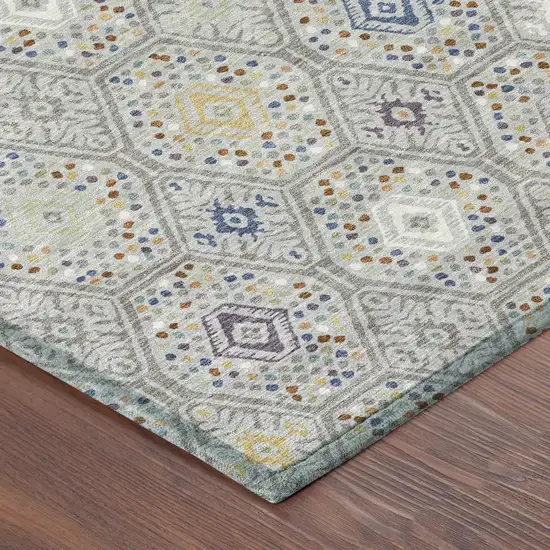 8' Silver And Brown Round Geometric Washable Indoor Outdoor Area Rug Photo 6