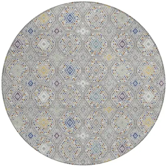 8' Silver And Brown Round Geometric Washable Indoor Outdoor Area Rug Photo 3