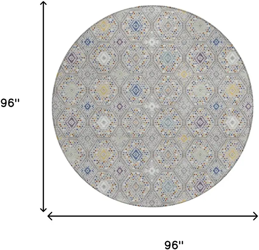 8' Silver And Brown Round Geometric Washable Indoor Outdoor Area Rug Photo 8
