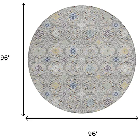 8' Silver And Brown Round Geometric Washable Indoor Outdoor Area Rug Photo 8