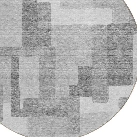8' Silver And Charcoal Round Abstract Washable Indoor Outdoor Area Rug Photo 4