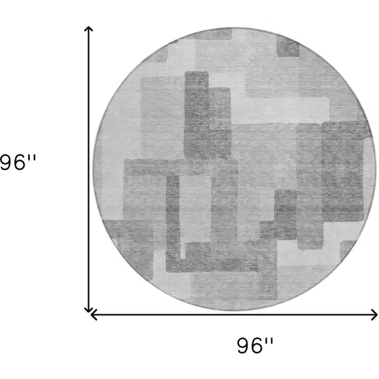8' Silver And Charcoal Round Abstract Washable Indoor Outdoor Area Rug Photo 8