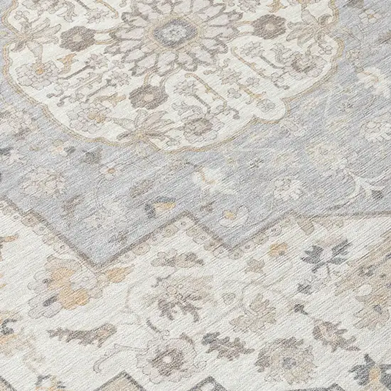 8' Silver And Fern Green Round Oriental Washable Indoor Outdoor Area Rug Photo 7