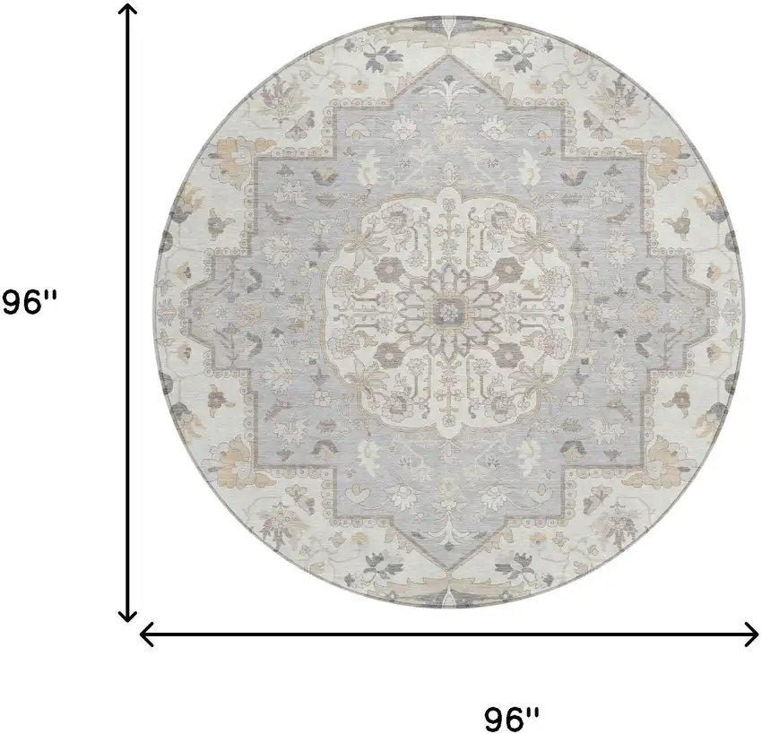 8' Silver And Fern Green Round Oriental Washable Indoor Outdoor Area Rug Photo 8