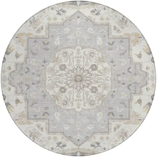 8' Silver And Fern Green Round Oriental Washable Indoor Outdoor Area Rug Photo 2