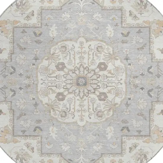 8' Silver And Fern Green Round Oriental Washable Indoor Outdoor Area Rug Photo 4