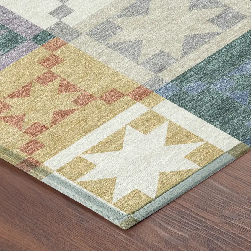 8' Silver And Gold Round Patchwork Washable Indoor Outdoor Area Rug Photo 6