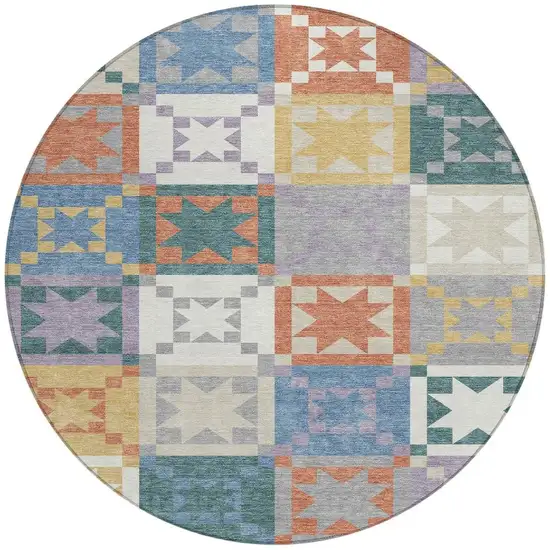 8' Silver And Gold Round Patchwork Washable Indoor Outdoor Area Rug Photo 3