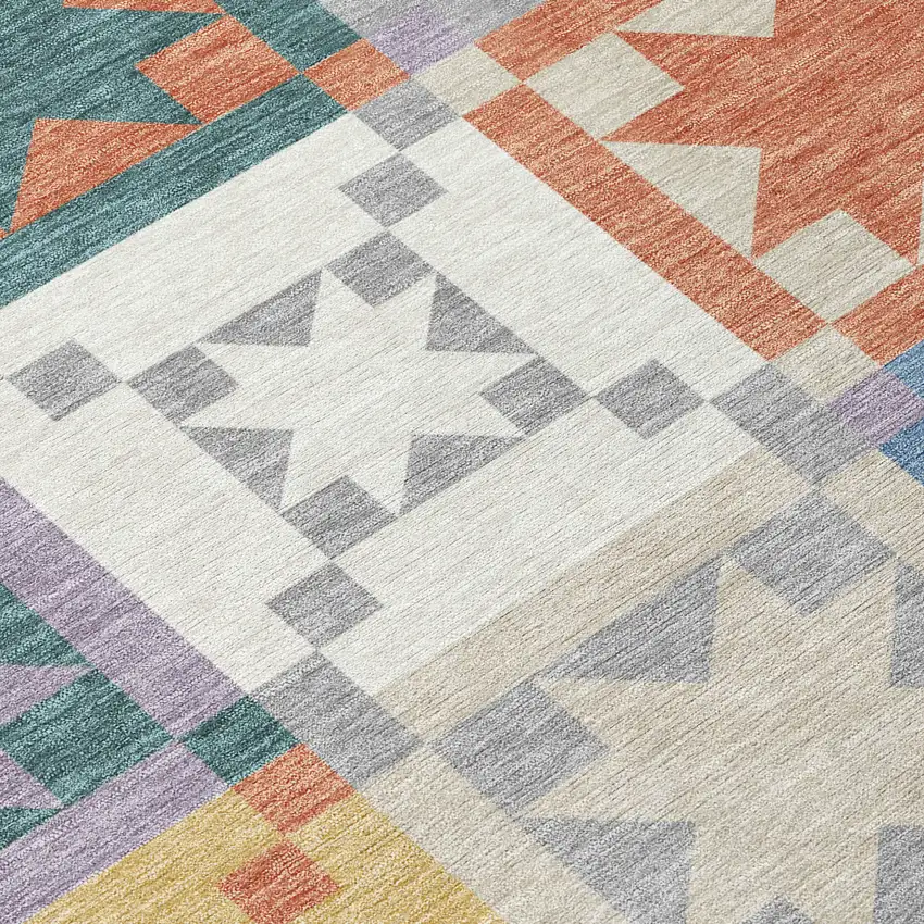 8' Silver And Gold Round Patchwork Washable Indoor Outdoor Area Rug Photo 7