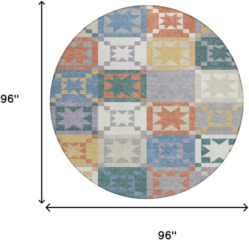 8' Silver And Gold Round Patchwork Washable Indoor Outdoor Area Rug Photo 8