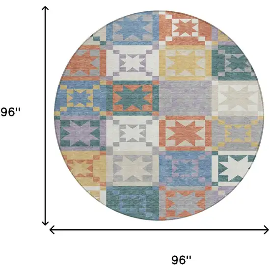 8' Silver And Gold Round Patchwork Washable Indoor Outdoor Area Rug Photo 8