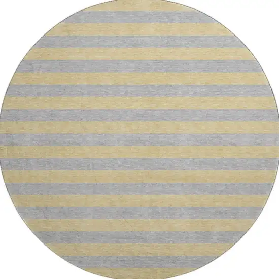 8' Silver And Gold Striped Washable Round Rug With UV Protection Photo 4