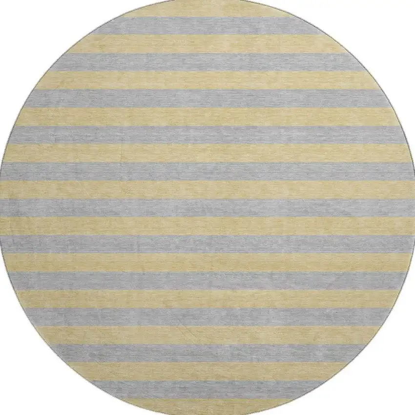 8' Silver And Gold Striped Washable Round Rug With UV Protection Photo 4