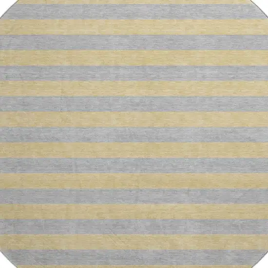 8' Silver And Gold Striped Washable Round Rug With UV Protection Photo 3