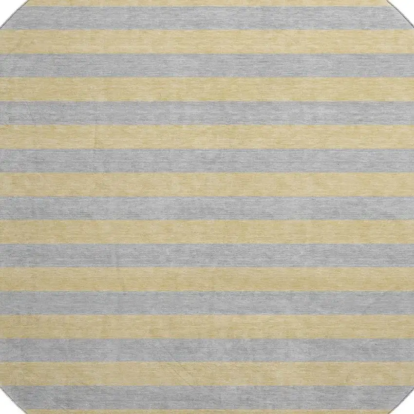 8' Silver And Gold Striped Washable Round Rug With UV Protection Photo 3