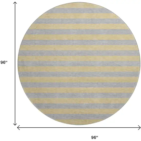 8' Silver And Gold Striped Washable Round Rug With UV Protection Photo 3