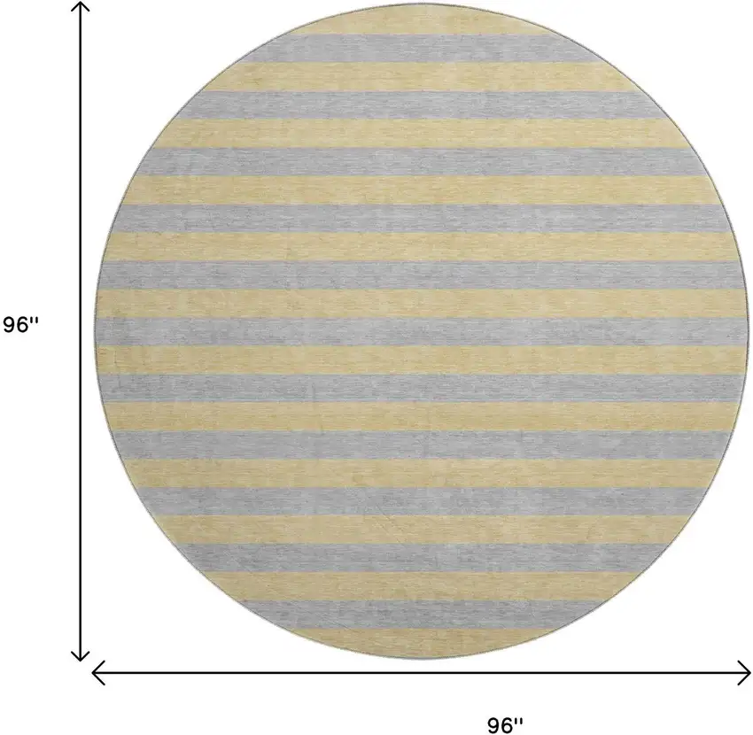 8' Silver And Gold Striped Washable Round Rug With UV Protection Photo 3