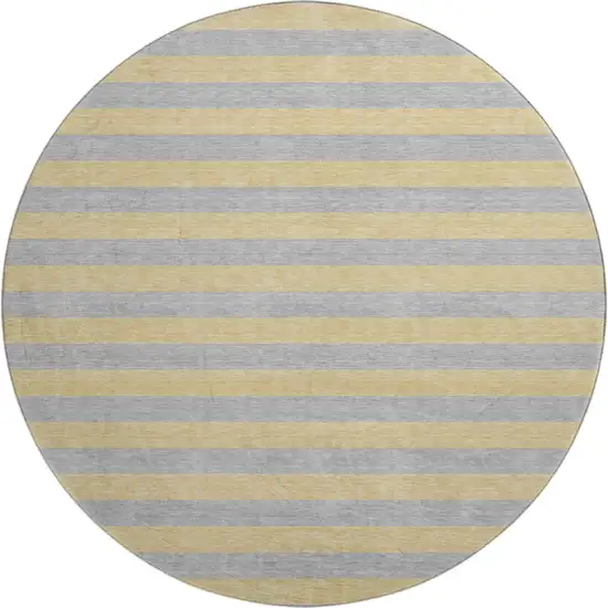 8' Silver And Gold Striped Washable Round Rug With UV Protection Photo 1
