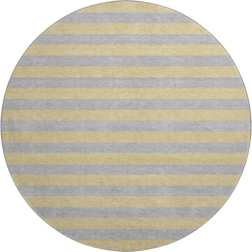8' Silver And Gold Striped Washable Round Rug With UV Protection Photo 1